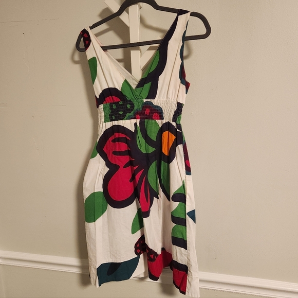 ANTHROPOLOGIE x MARIMEKKO Floral Smocked Mini Dress Scandi Art Boho 4 Pockets! - Picture 6 of 8